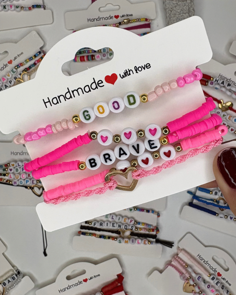 JAS1pink Size Your Heart Pink Assorted Bracelet Set